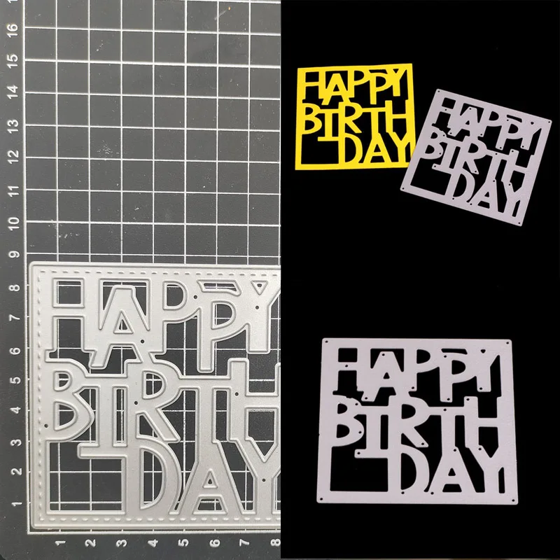 

Happy Birthday letters Metal Cutting Dies Stencil Scrapbook Diy Album Stamp Paper Card Embossing Decor Craft Knife Mould