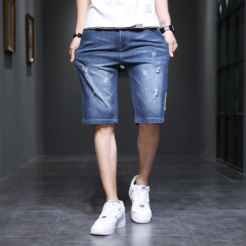 Men's Clothing Vintage Hole Knee Pants Summer Stylish Pockets Spliced Casual Straight Youthful Vitality All-match Denim Shorts