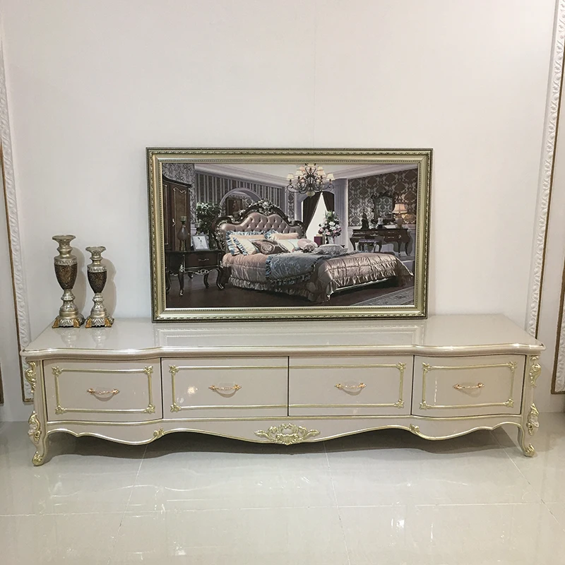 

European TV cabinet tea table combination light luxury gray living room floor cabinet Bedroom Table solid wood carved lockers wa
