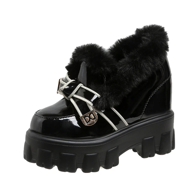 

Женские зимние кожаные ботильоны на массивной подошве, Высокий Каблук 10,5 см, кроссовки в британском стиле на платформе, женские кроссовки для прогулок, спортивная обувь для папы