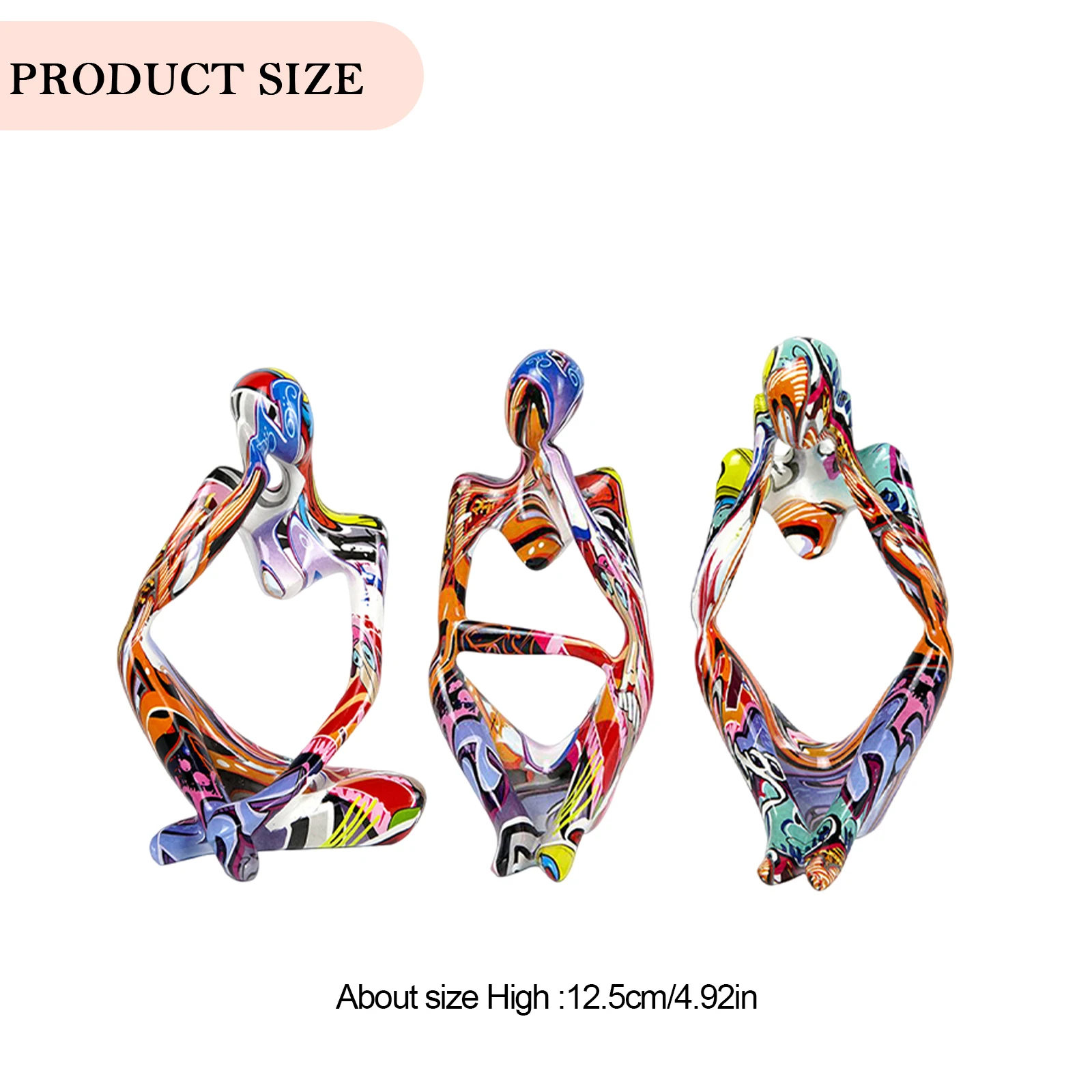 3pcs Abstract Thinker Figure Statues Graffiti Abstract Modern Thinker Sculpture Ornaments Mini Handicraft for Living Room