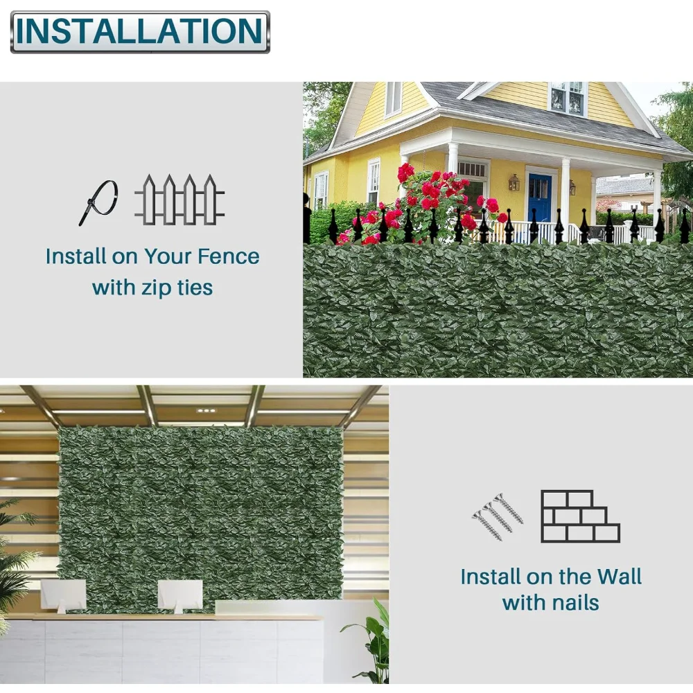 7 Packs 58"x196" Artificial Faux Laurel Leaf Privacy Fence Screen with Mesh Backing Panels Artificial Leaves, Artificials Lawn