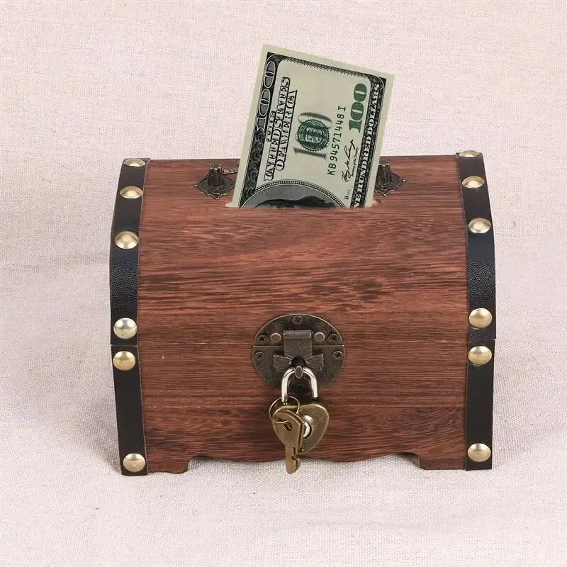 Treasure Chest With Lock Vintage Treasure Storage Box Piggy Bank Organizer Saving Box Case With Lock For Home Retro Decoration money saving box