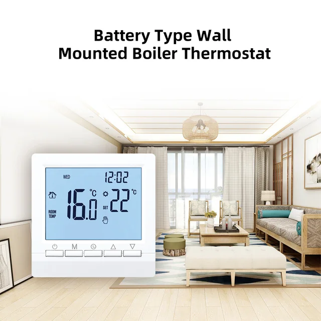 เทอร์โมสตัทหม้อต้มน้ำอัจฉริยะ ใช้พลังงานจากแบตเตอรี่ ตัวควบคุมหม้อต้มน้ำแบบมีสาย พร้อมปุ่มสัมผัสแบบมีไฟพื้นหลัง ติดผนัง และระบบล็อคป้องกันเด็ก 1