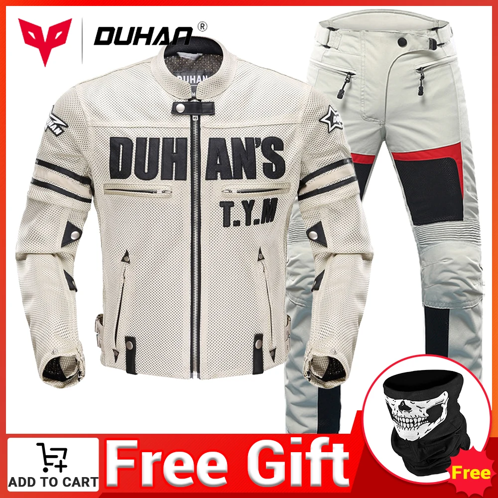 DUHAN-Chaqueta de motocicleta para hombre, Protector de armadura, pantalones DUHAN, Chaqueta de ciclismo, ropa de Motocross, Verano