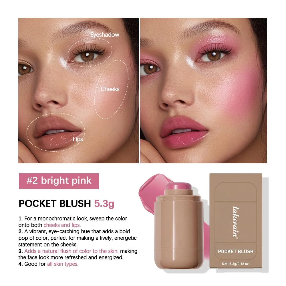 Lakerain 3in1 Blush Stick Cheek Lip Tinted Moistured Waterproof Easy Color Rouge Silky Smooth Blusher Cream Matte Contour Makeup