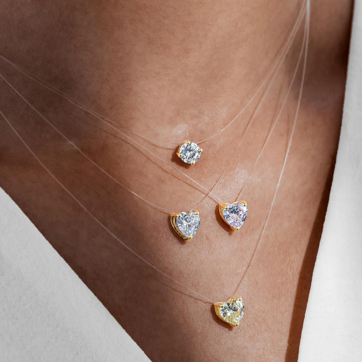

New Transparent Invisible Fish Thread Crystal Necklace For Women Jewelry Choker 2023 Trending Mermaid Tear Zircon Heart Necklace