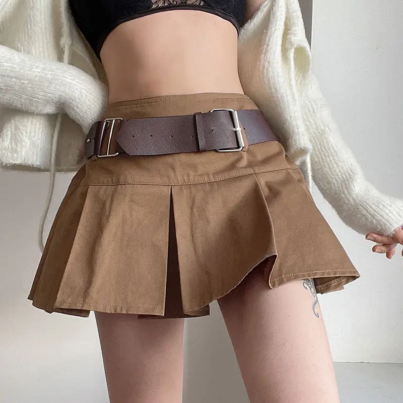 denim skirts for women Women Skirt Sashes Solid Khaki Above Knee Mini Skirts Dropped Y2k Female Bottoms 2022 Trend Summer Sexy Skinny Vintage Clothes pleated skirt Skirts