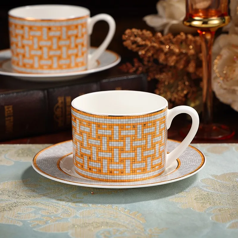 HERMES Mosaique Au 24 Tea Cup Saucer Tableware 2 set Gold Dinnerware Coffee