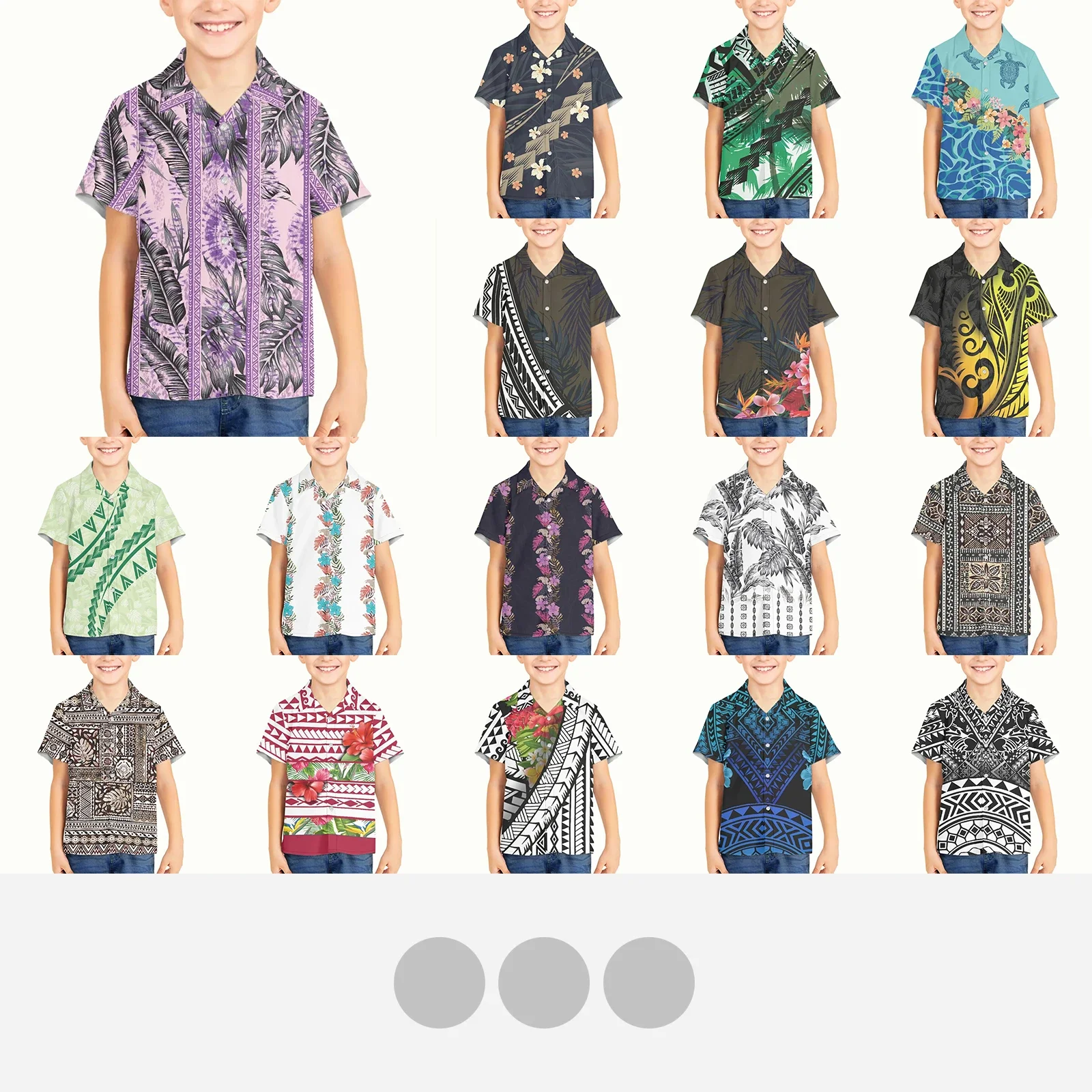 

Polynesian Tribal Pohnpei Totem Tattoo Prints Children's Place Boys Short Sleeve Button Down Shirt Holiday Beach Party Casual