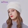 ENJOYFUR Women Winter Hats Warm Fluffy Angora Rabbit Fur Knit Hat Female Fashion Thick Double Layer Casual Bonnet Skull Cap 2
