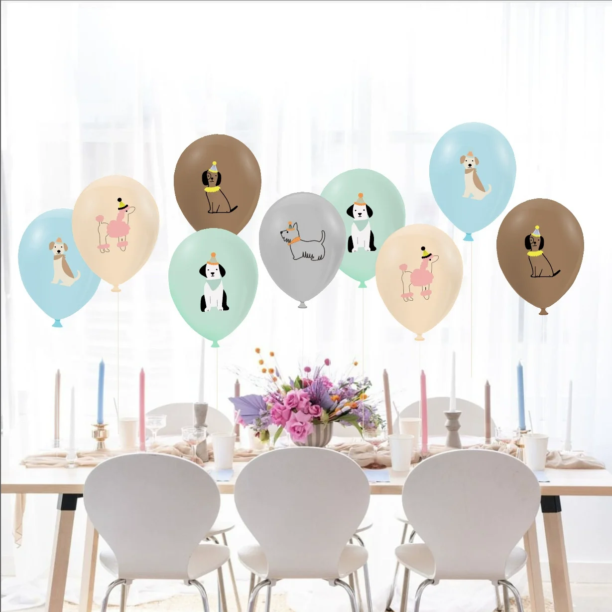 Dog Birthday Party Supplies Banner Flags Pet Dog Cupcake Toppers Dog Face Cake Toppers Puppy Theme Birthday Party Balloon Decor