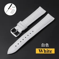 Premium Cowhide Leather Universal Watch Strap for Men and Women - Multiple Sizes Available (WHITE)