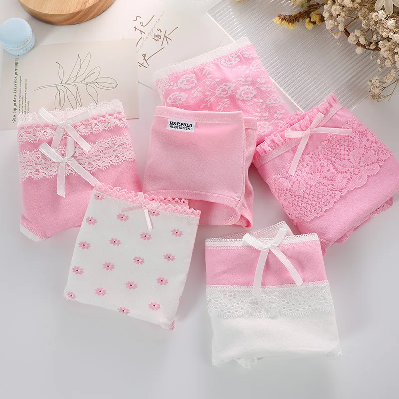 

Simple kawaii floral panties Japanese cute mid-waist sexy cute lace edge ladies panties pink white girl comfortable panties