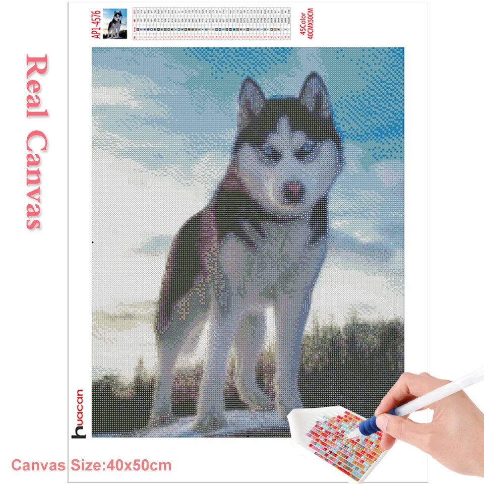 YSCOLOR Diamond Painting 5D Fai Da Te - Kit Completo Con Tela Husky Cane, Mosaico Rotondo, 30x30 Cm, Decorazione Casa