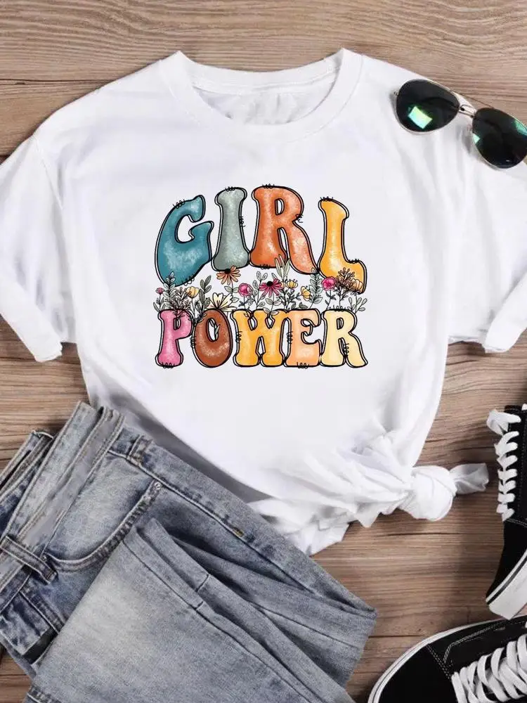 

Flower Cute Lovely Style Short Sleeve T-shirts O-neck Fashion T Top Print Women Cartoon Shirt Female Clothing Graphic Tee