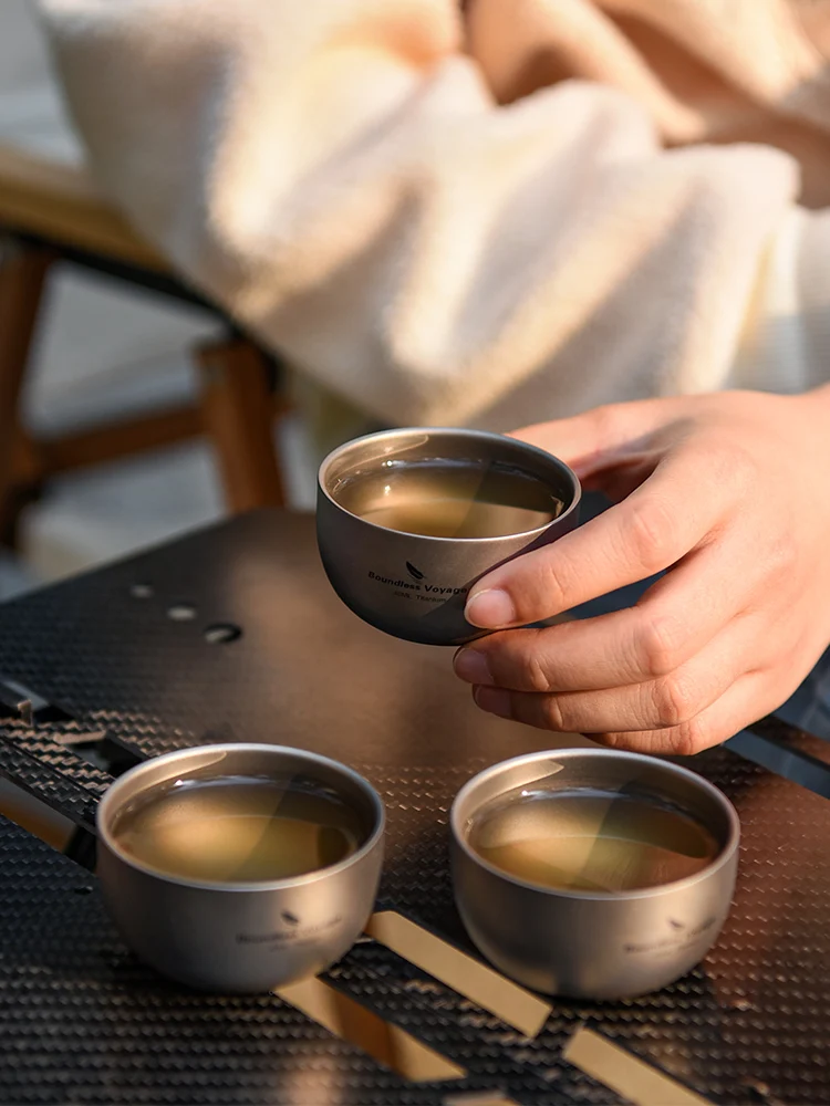 Boundless Voyage Sake Cup Titanium Double Wall Mini Drink Teacup Coffee Mug Lightweight Stackable Teaware 18g Ti3204D