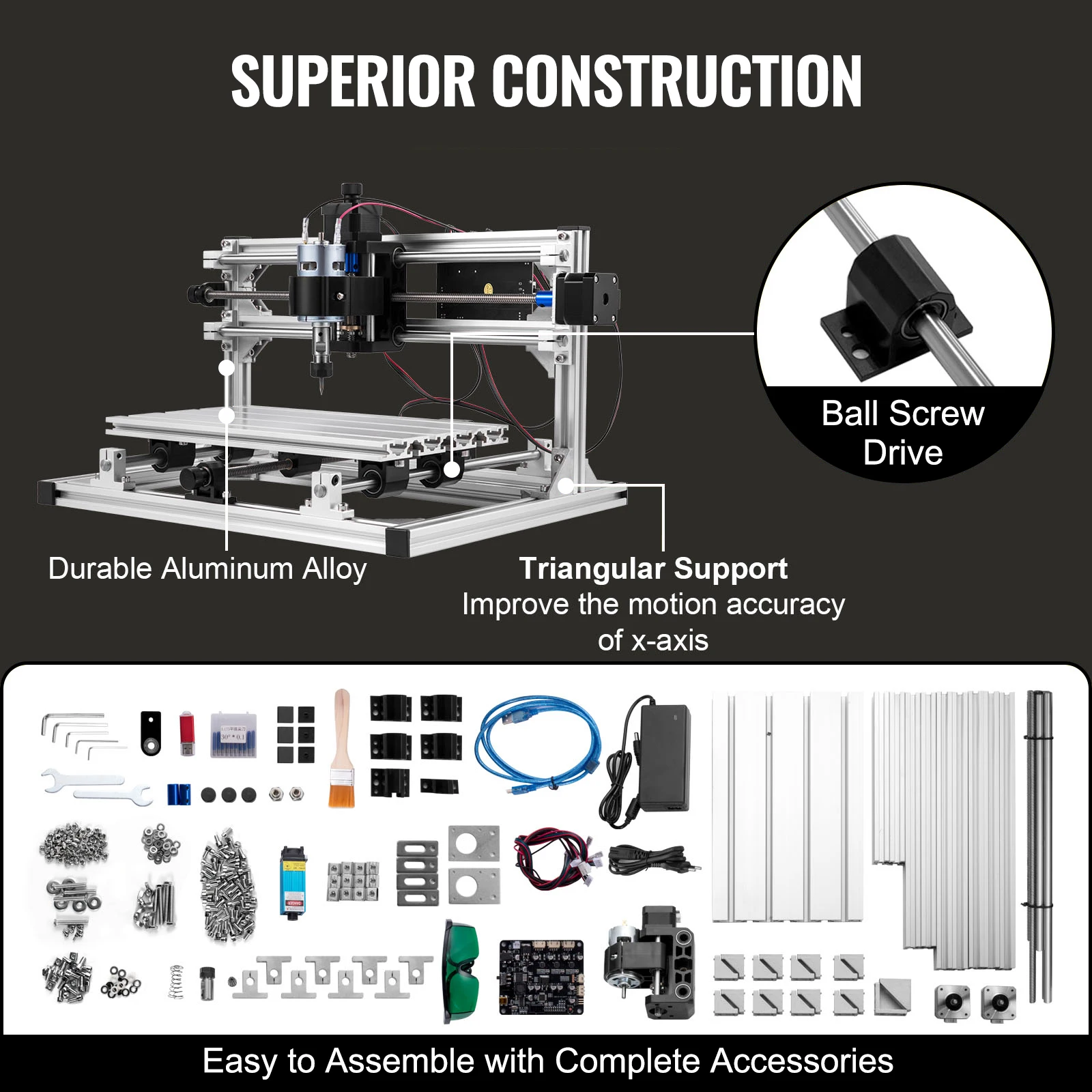 VEVOR CNC 3018 Router Kit GRBL Control 3 Axis Milling Engraving Machine 500mW Laser Head For Plastic Acrylic PVC Wood Carving Laser Engraving Machine Wood Router Machine CNC Engraving Machine Parts Wood Carving Tools