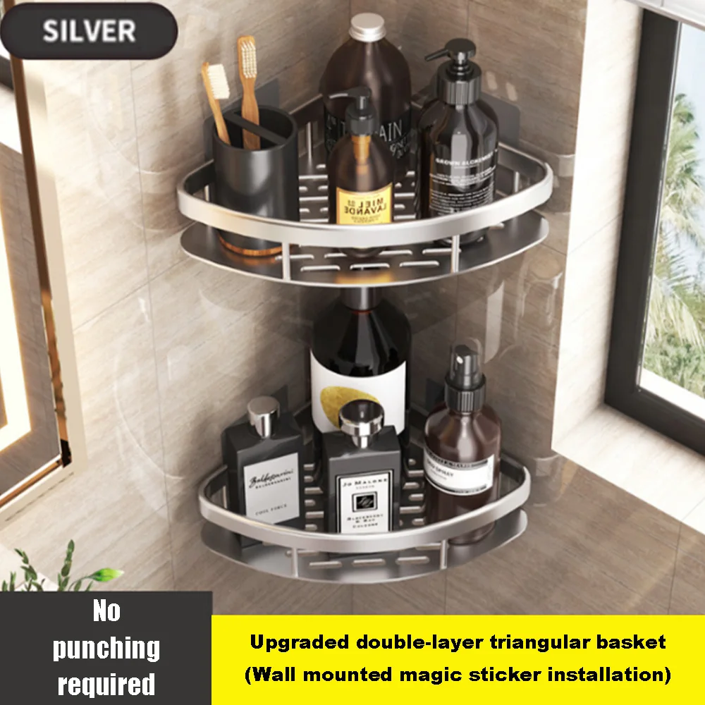 1-2PCS Bathroom Corner Shelf Cosmetics Rack No Drill Space Aluminum Shower Storage Rack Bathroom Organizer