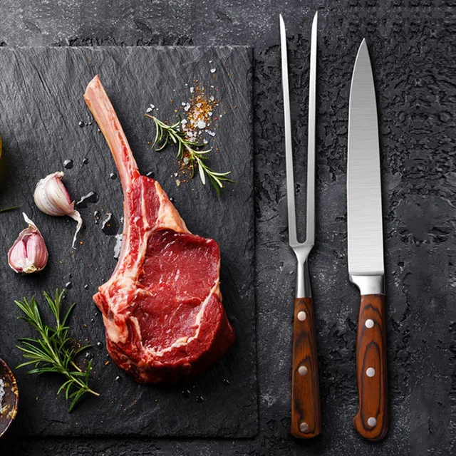 1-2 Db Rozsdamentes Acél Barbecue Kések És Villák Kültéri Steak Sült Bárány Teppanyaki Szerszámok - Image 2