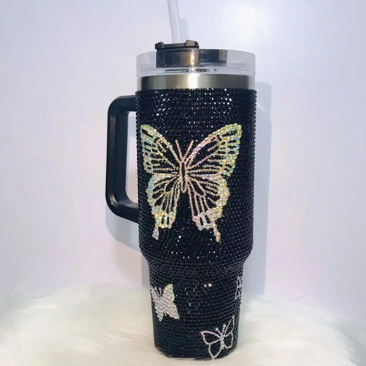 White Rhinestone 40oz Tumbler with Handle main image 0