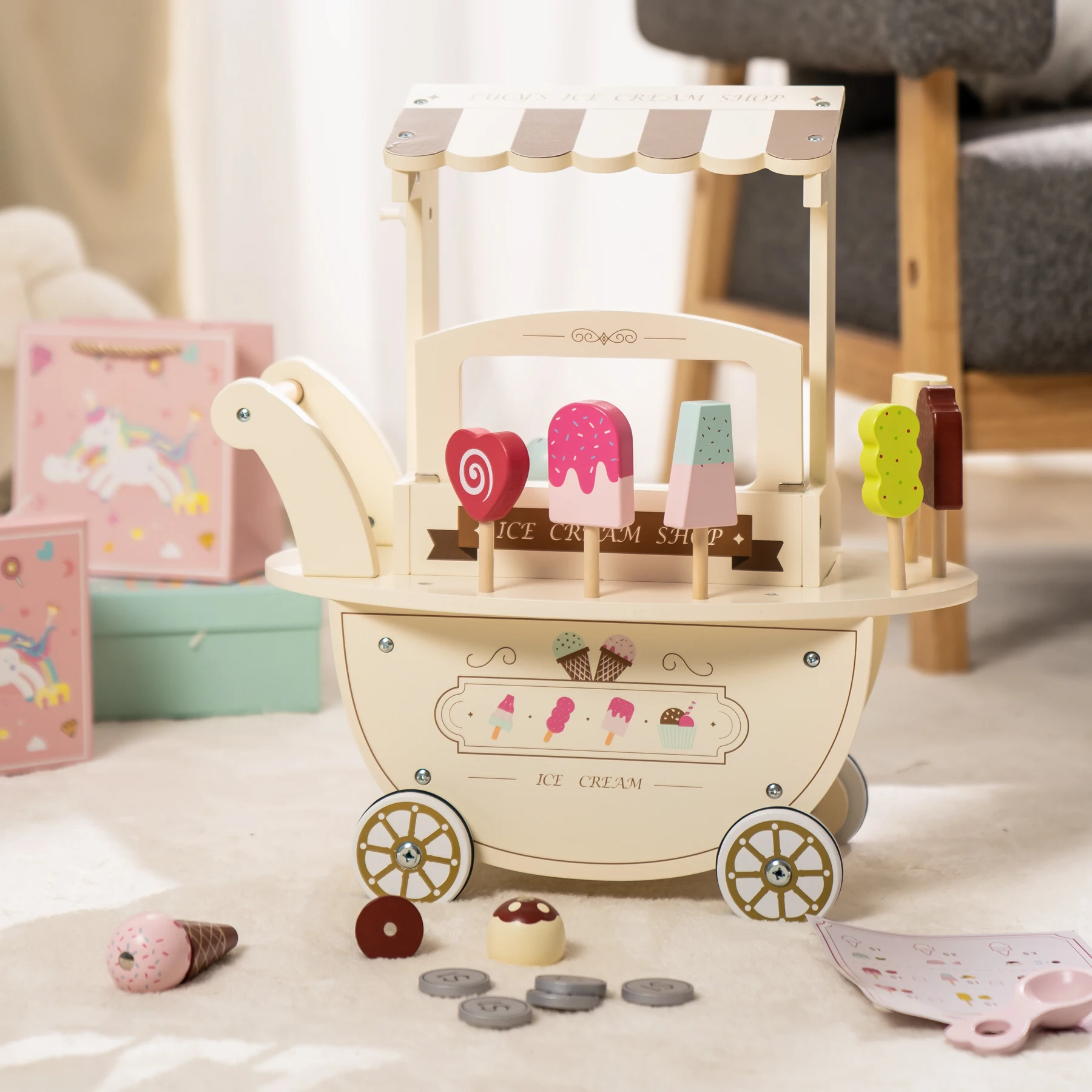 

Ice Cream Cart for Kids Toddlers, Food Toys Gift for Boys Girls,(1piece an order)
