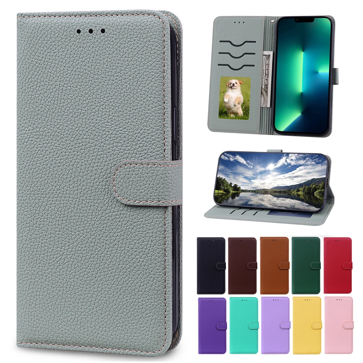 

for Huawei Honor 10 Litchi Leather Case for Honor 9 Lite 6A 7X 6X 8X V10 8C 8A 8S Flip Shell Wallet Cover Cases
