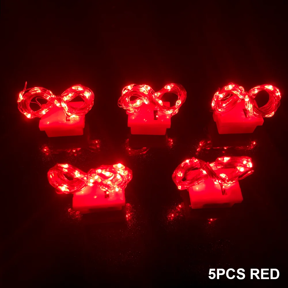 5Pcs Red Flashing Decoration LED String Lights Christmas Wedding Party Restaurant Fast Slow Lights With 3 * Coin Cell Battery christmas tree decoration lights hanging battery operation led xmas lights party store restaurant wall door decor flashing lamp