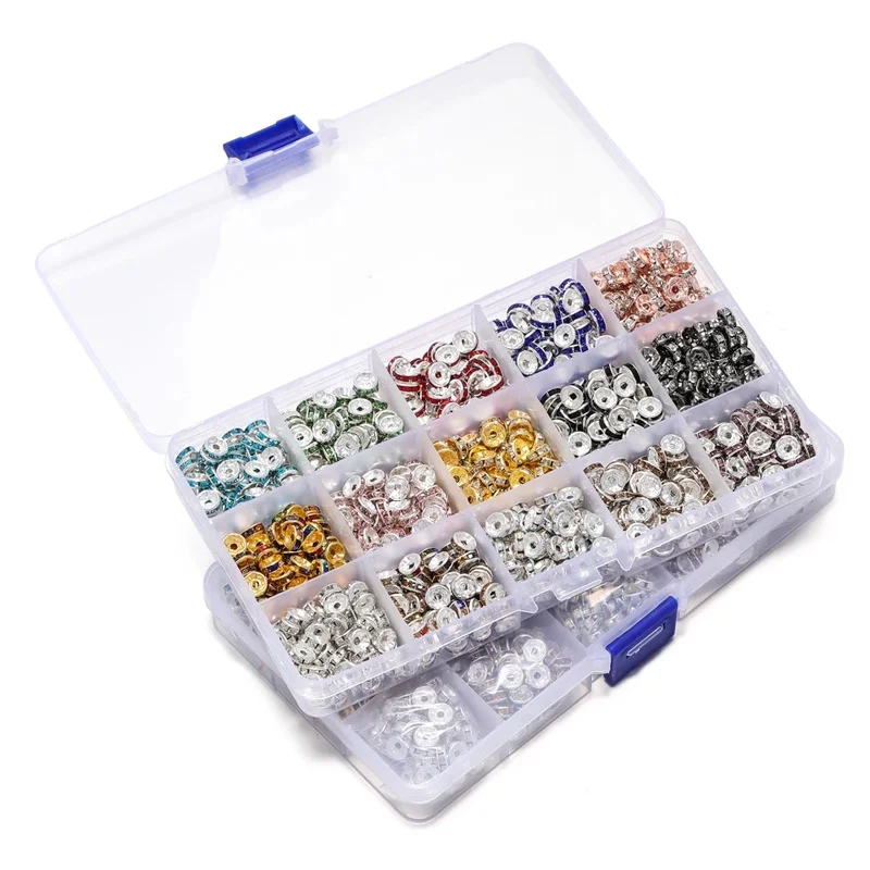 1박스 4-8mm 실버 컬러 라인스톤 론델 크리스탈 비즈 루즈 스페이서 비즈 키트 DIY 쥬얼리 제작 키트 용품 세트