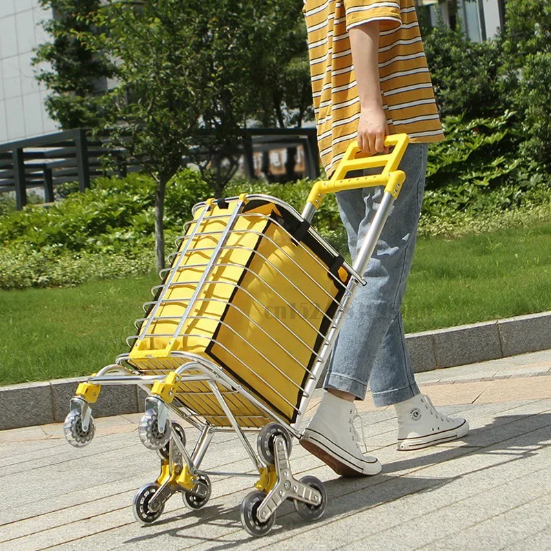 

Foldable Stainless Steel Shopping Trolley with Bag Durable Climbing Wheel Strong Bearing Efficient Shopping Helper