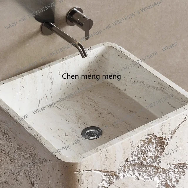 อ่างล้างหน้าทรงเสา Travertine แบบติดตั้งในตัว ตั้งแต่พื้นจรดเพดาน พร้อมอ่างล้างหน้าแนวตั้ง 5