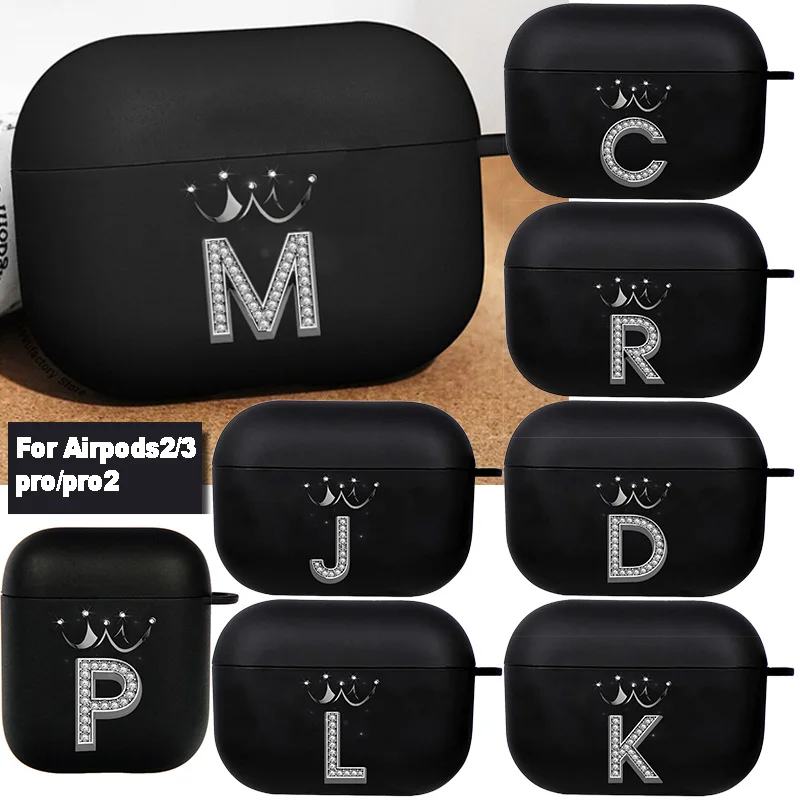 Golden Diamond Crown Letter Airpods Case For Airpods Pro 3 2 1 Pro 2Nd 2022 Wireless Bluetooth Earphone Box Cute A-Z Cover Funda