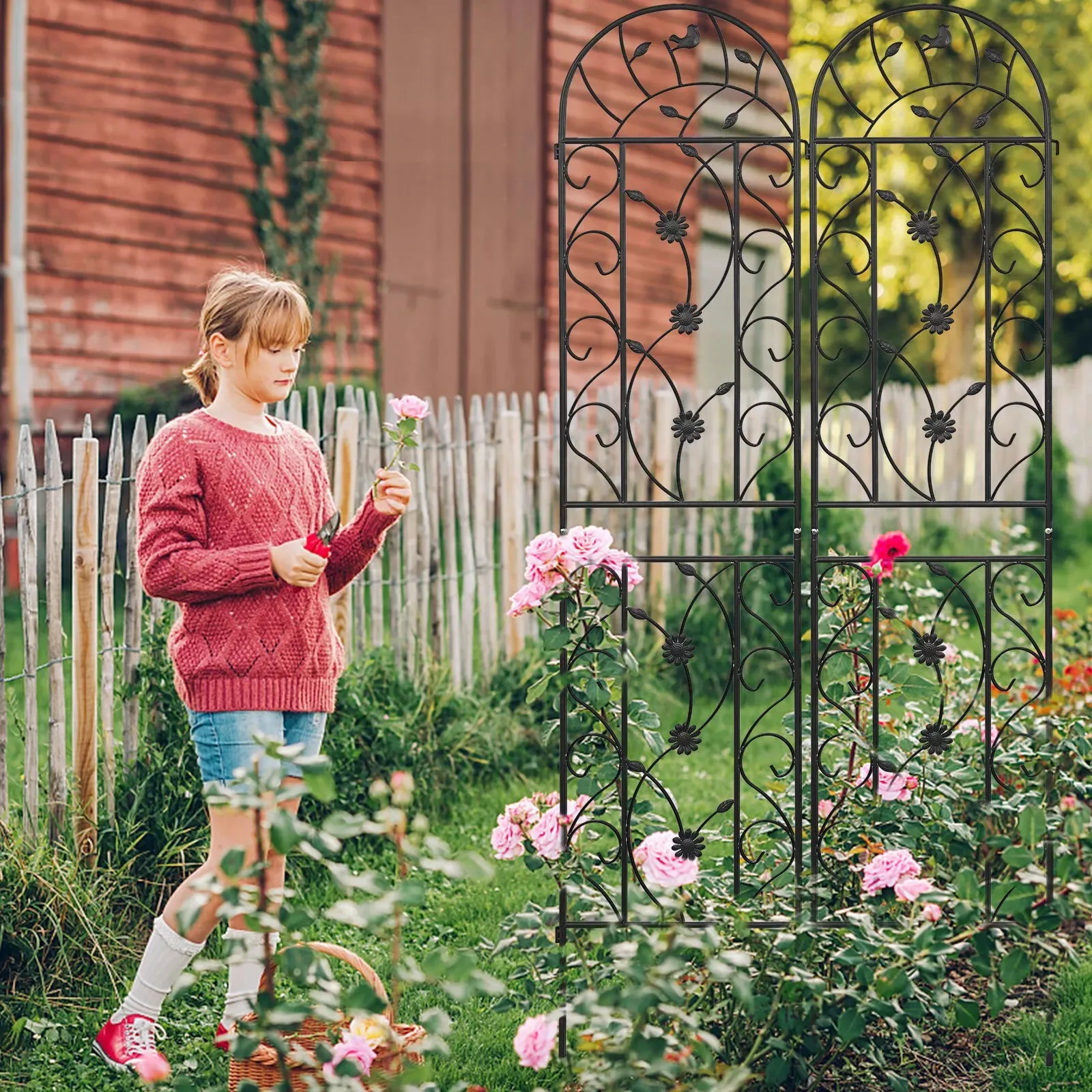 2/4 Pack Garden Trellis for Climbing Plants Metal Fence 87''x20'' Panel Yard Corner Garden Decorations Outdoor Fence