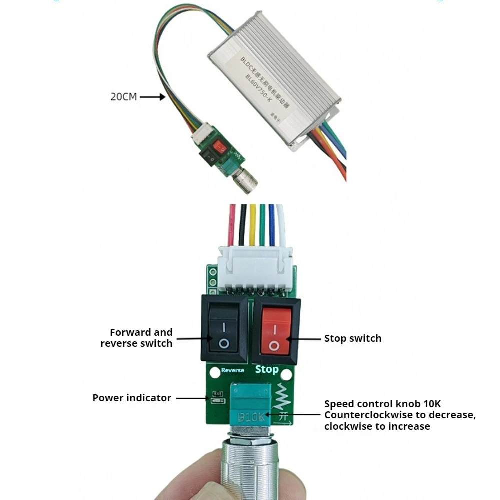 DC6-60V 삼상 DC 브러시리스 모터 드라이버 모듈 750W BLDC 브러시리스 모터 홀리스 컨트롤러 정지/역회전 속도 조절기