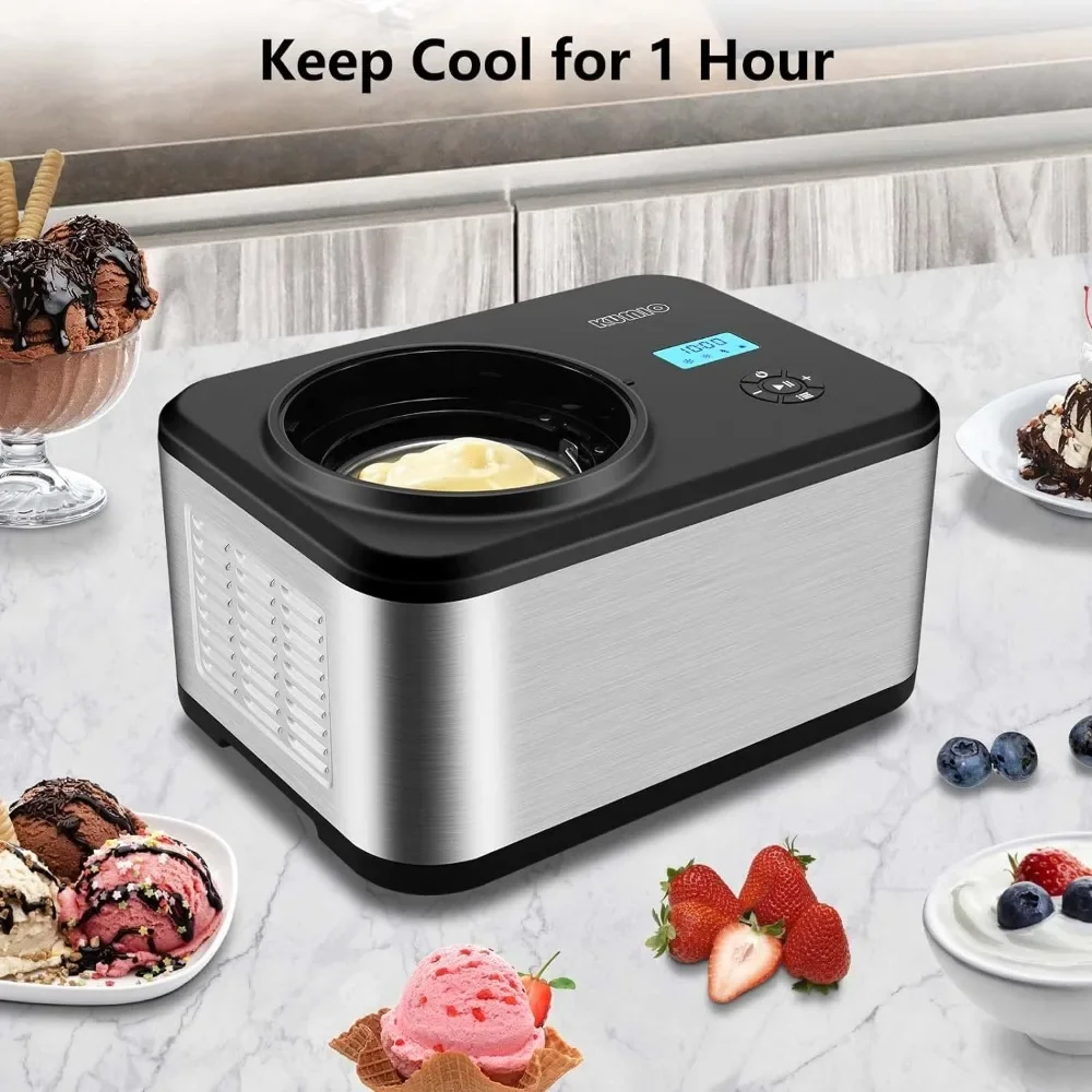 1.6-Quart Ice Cream Maker with Compressor, No Pre-Freezing, 4 Modes Machine with LCD Display, Timer, Automatic Yogurt Machine