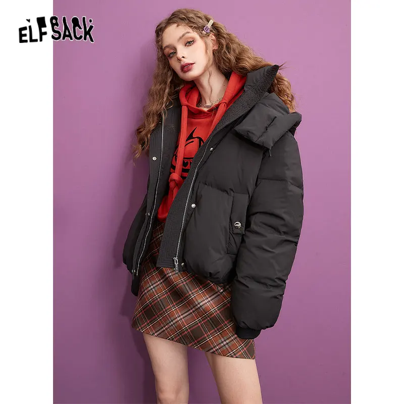 ELFSACK Colorful Down Coats Women 2023 Winter New Thickened Loose Designed Jackets