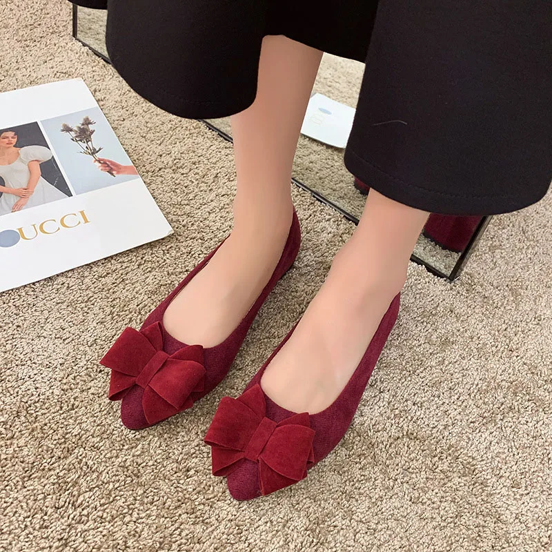 Women Loafers Bow Flats Contracted shallow mouth Pointed flat shoes Spring summer Korean style