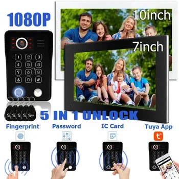 5in1 Unlock Doorbell Video Intercom System Home intercom with screen Doorphone intercom for apartment wi fi  1080P Touch Monitor 1