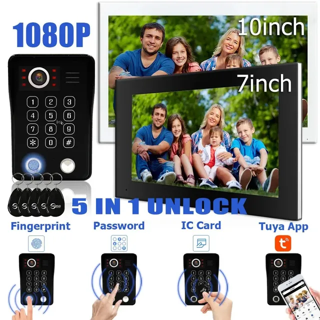 5in1 Unlock Doorbell Video Intercom System Home intercom with screen Doorphone intercom for apartment wi fi  1080P Touch Monitor 1