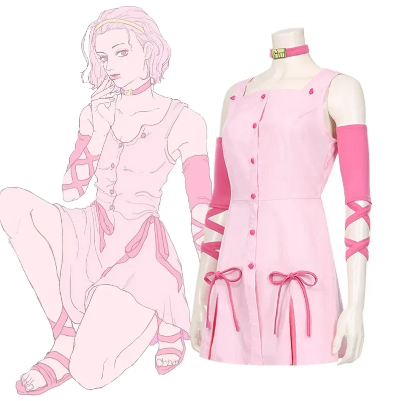 Anime JoJo's Bizarre Adventure Sugimoto Reimi Cosplay Costume Adult Women Pink Dress Suit Halloween Uniform Outfit