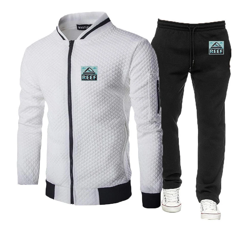 Reef 2023 Men's New Spring and Autumn Slim Zipper Sportswear Sweater+Pants Pullover Sportswear Set