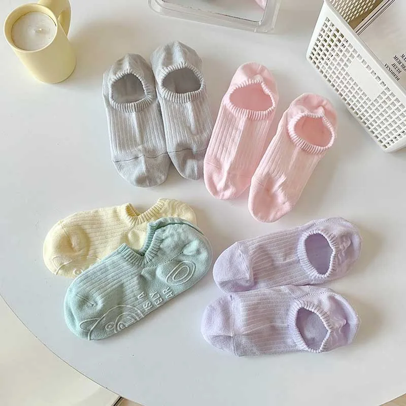 

Breathable socks women's spring and summer models pure cotton shallow mouth invisible socks solid color boat socks sole silicone