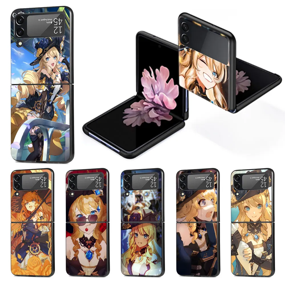 Custodia A Impatto Navia Genshin Per Samsung Galaxy Z Flip 4 3 5G Hard Pc Phone Funda Flip4 Flip3 Cover Pieghevole Nera Zflip4 Zflip3