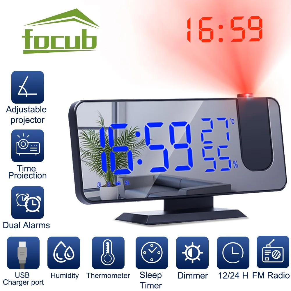 LED Digital Projection Alarm Clocks USB Electronic Ceiling Projector