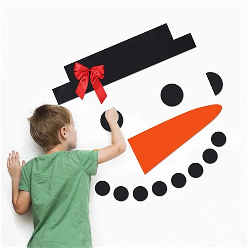 

16pcs/Set Christmas Snowman Face Decoration DIY Snowman Wall Sticker Bow Celebration Decor for Garage Wall Door Window Decor