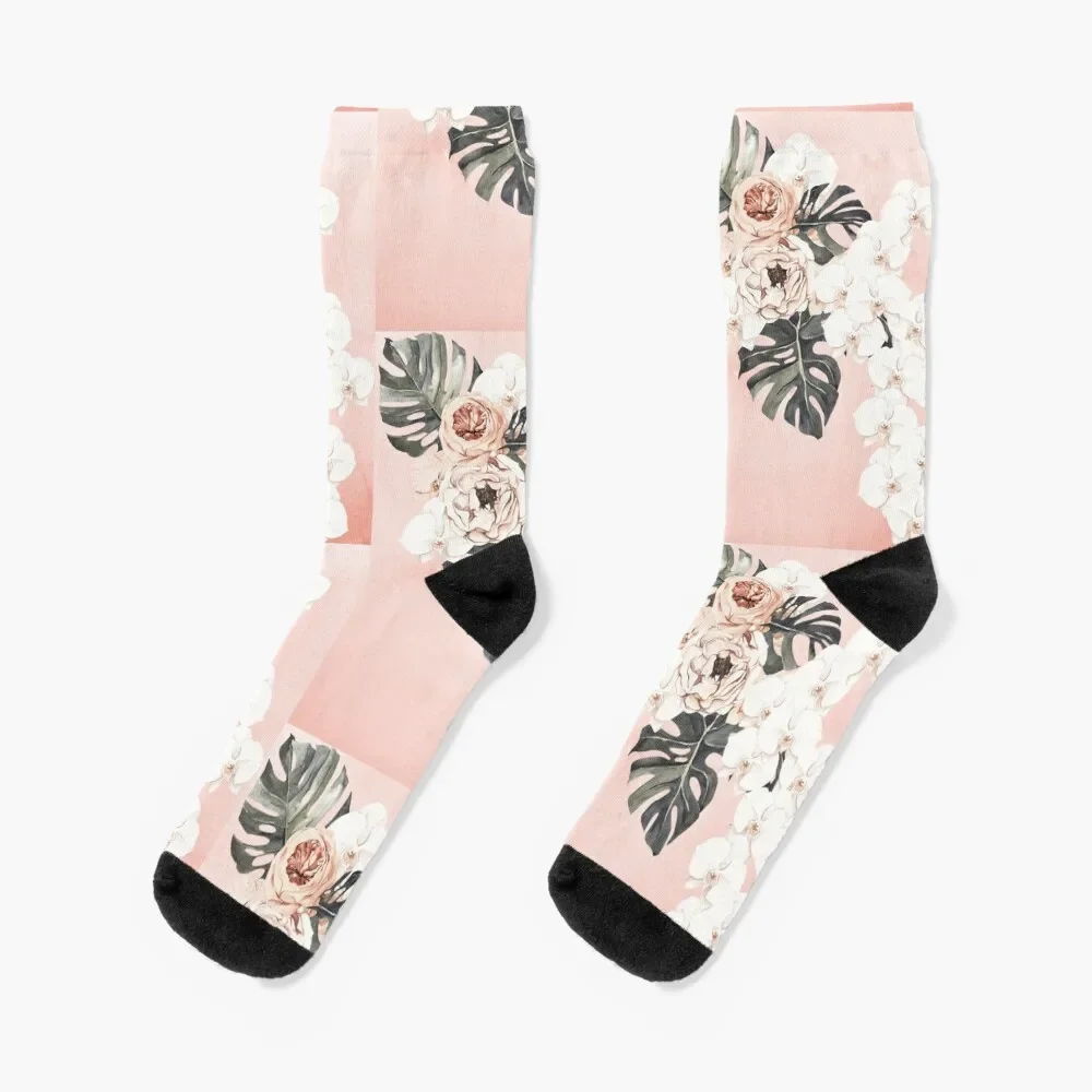 

Dusty Rose Floral Socks Novelties designer brand Stockings compression Socks Women Men's