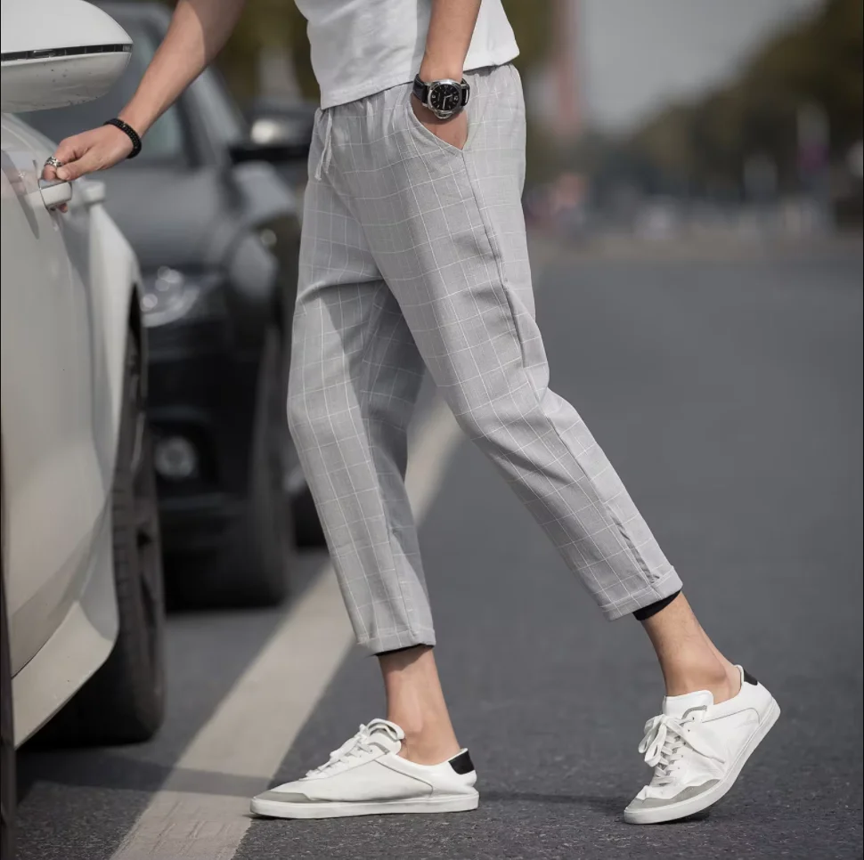 Men's Ice Silk Straight Elastic Waist Formal Pants Front View