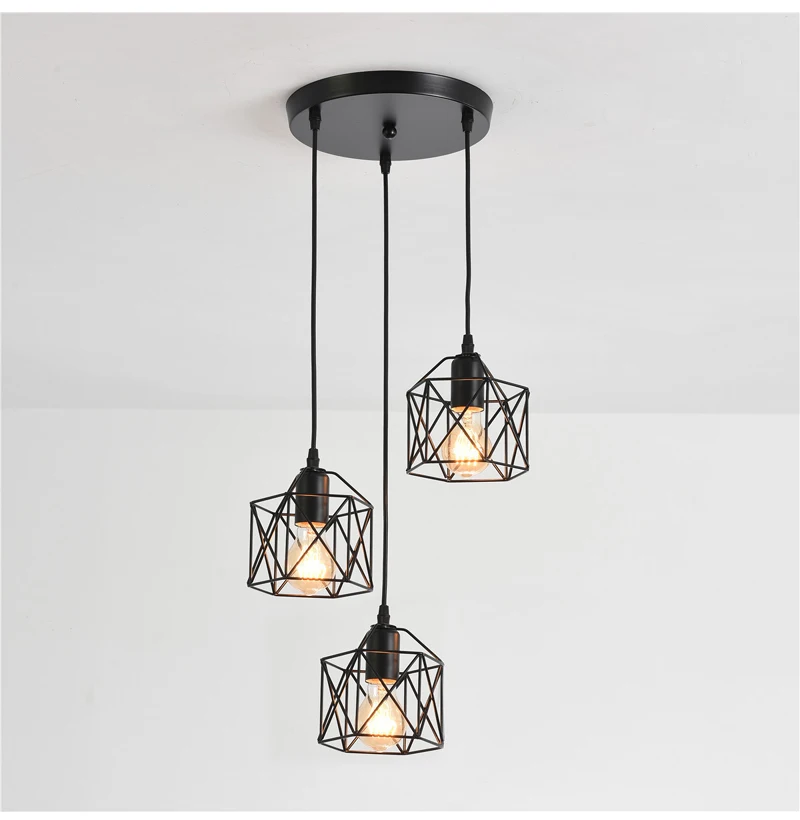 Industrial Pendant Light Adjustable Hanging Lamp for Ceiling Light Fixture Metal Cage Chandelier Lighting for Island Dining Room