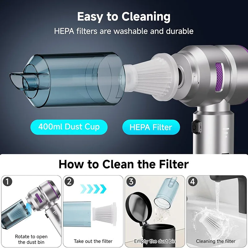 2026 New Car Vacuum Cleaner Strong Suction Cordless Wireless Cleaner Portable HandHeld Vacuum Cleaner Cleaning Machine 5
