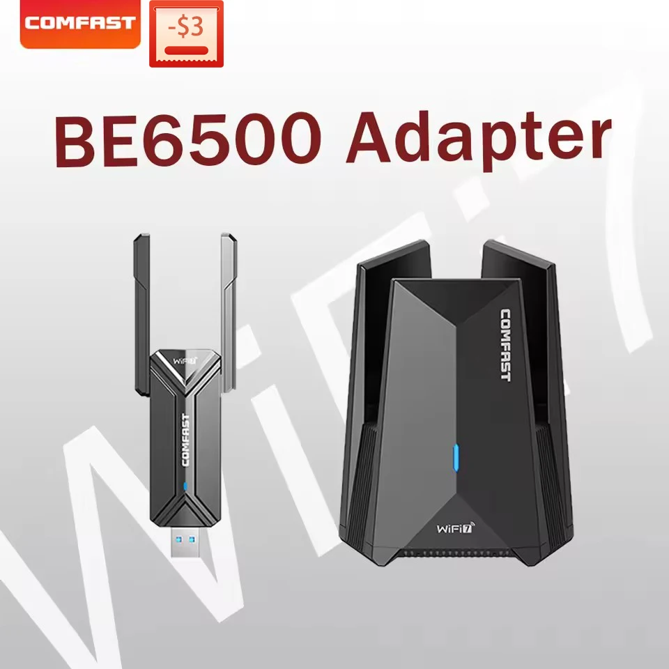 컴패스트 USB 와이파이 7 기가비트 네트워크 카드 6500Mbps USB 와이파이 어댑터 2.4G/5.8G/6GHz 드라이버 프리 와이파이 동글 PC용 윈도우10/11